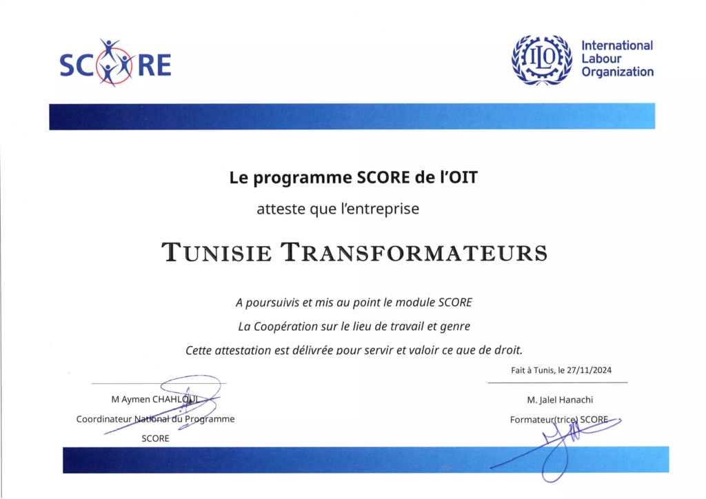 Attestation de participation SCORE-3